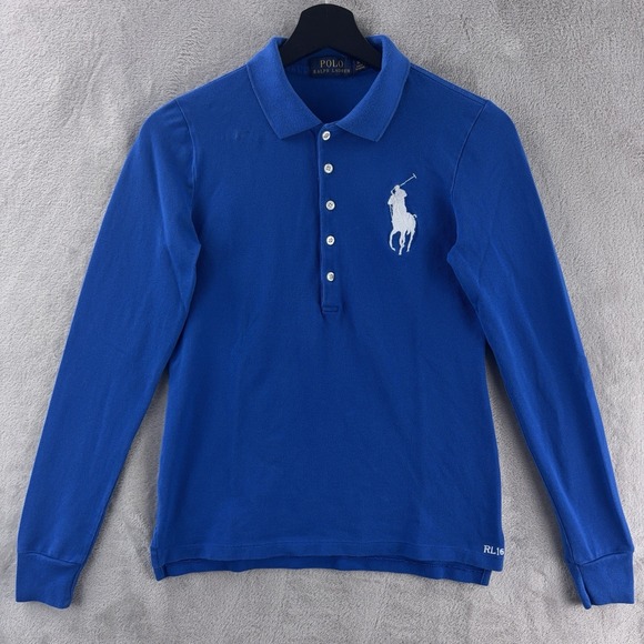 Polo Ralph Lauren Polo Shirt Boys Size Medium Blue‎ Long Sleeve Big Pony Casual - Picture 2 of 7
